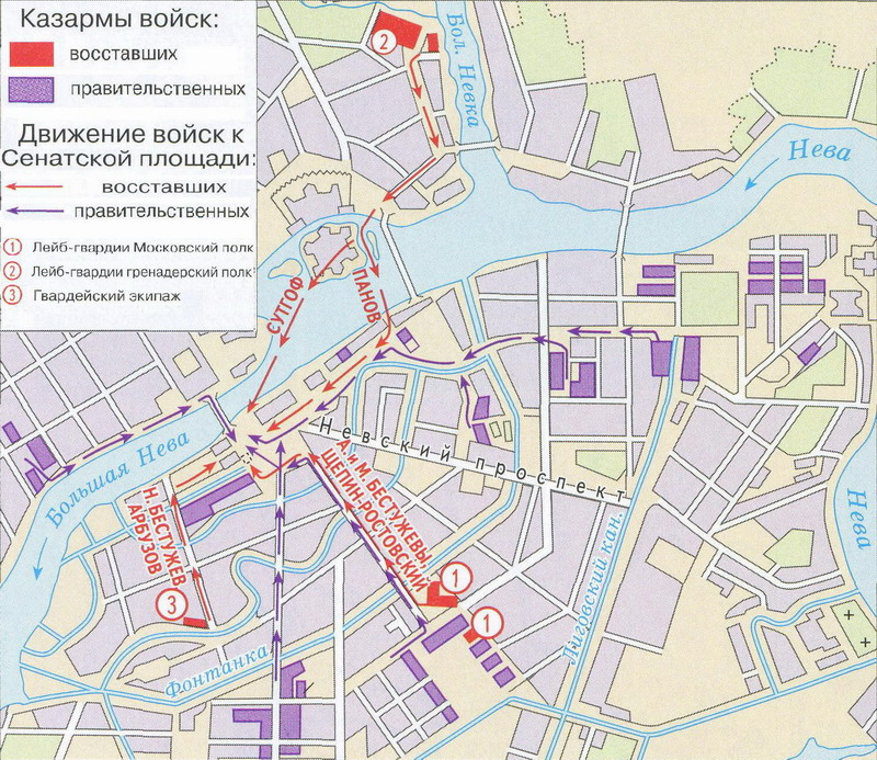 Схема восстания декабристов на сенатской площади